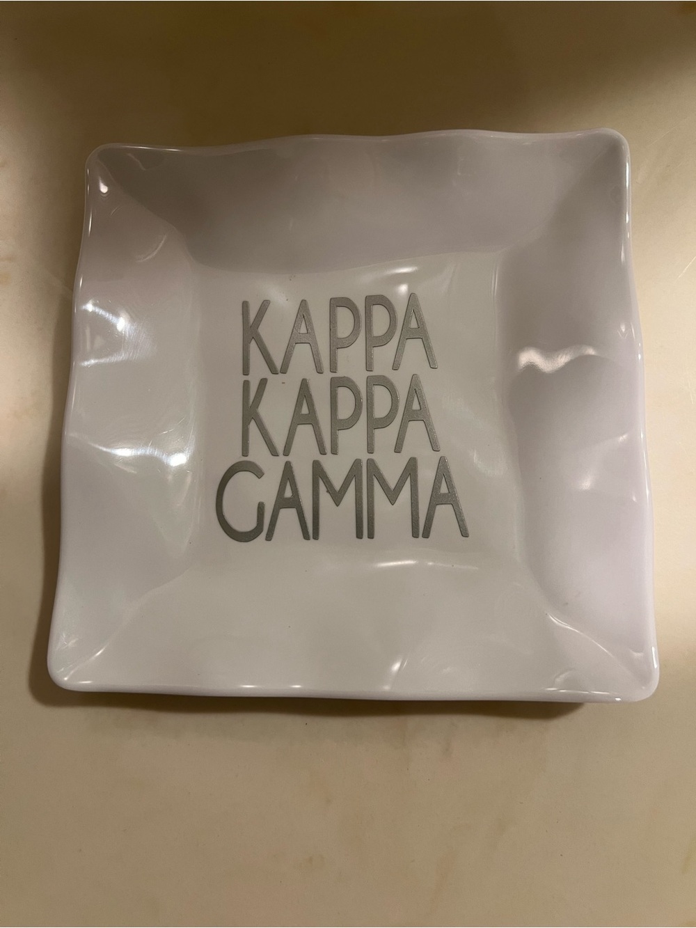 DSQUARED2 Kappa Kappa Gamma White Trinket Dish with Gray Lettering